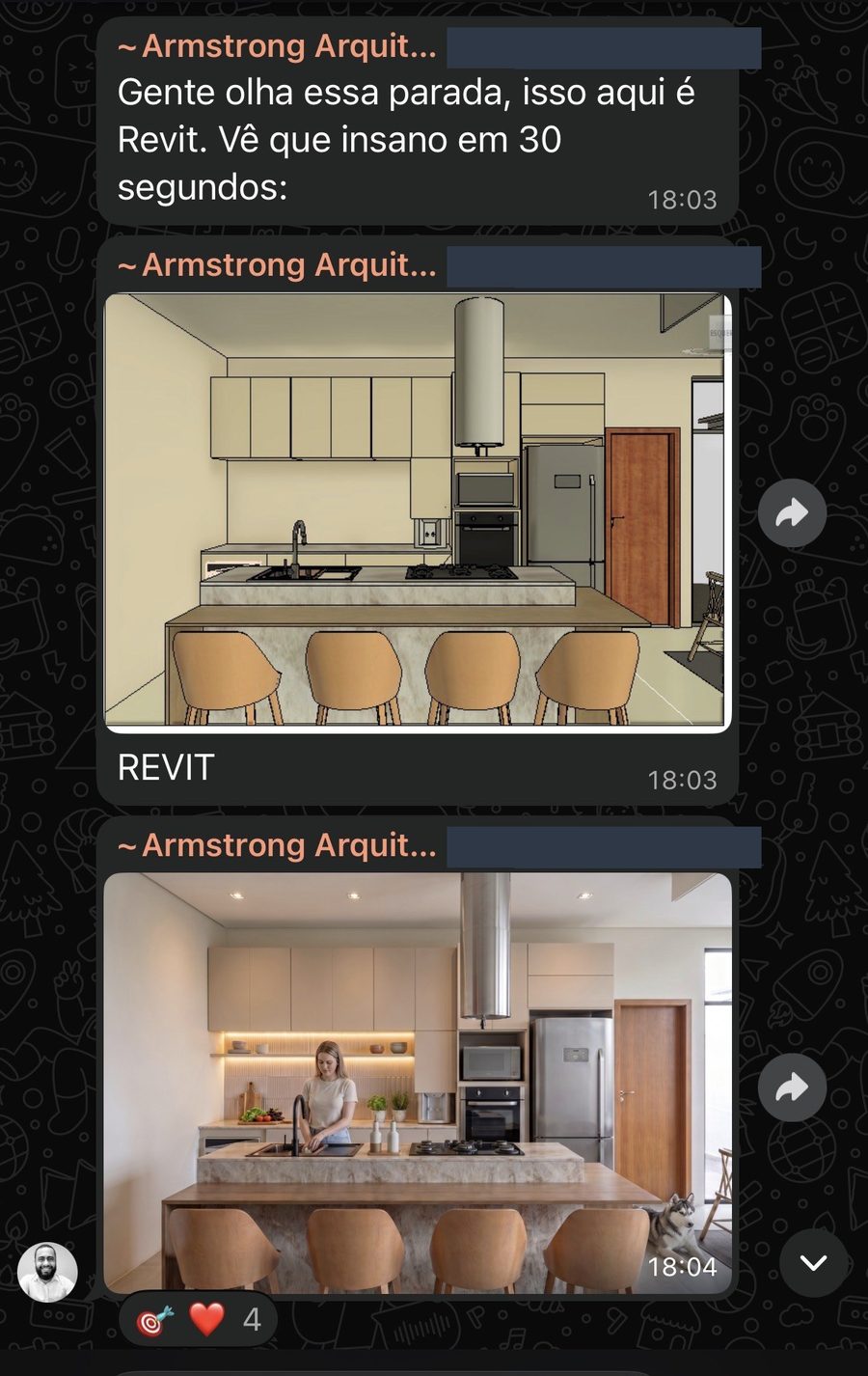 Armstrong Arquitetura: Gente olha essa parada, isso aqui é Revit. Vê que insano em 30 segundos. Renderização da cozinha em Revit.