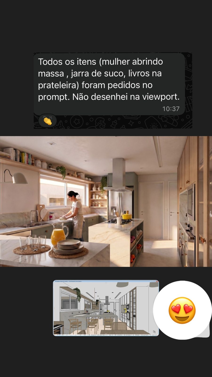 Aluna: Todos os itens (mulher, jarra de suco, livros) foram pedidos no prompt.