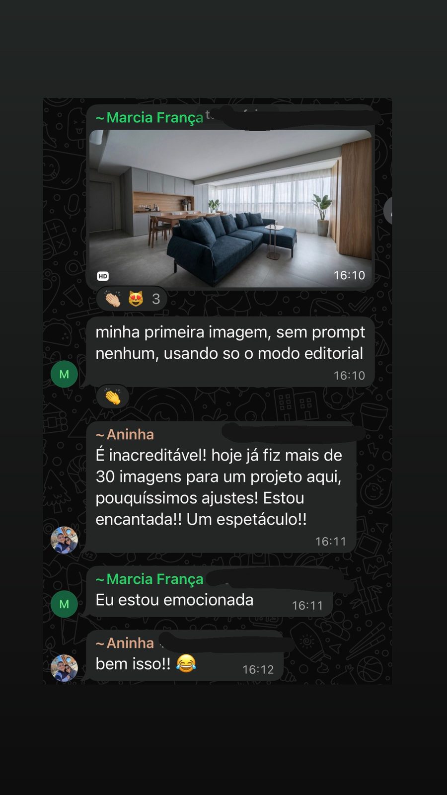 Variação do print da Marcia e Aninha mostrando o modo editorial