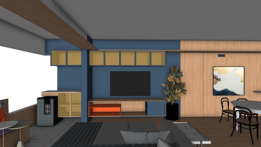 Viewport SketchUp da sala azul